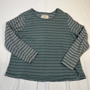Old Ranch Brands Womens XL Green Grey Striped Long Sleeve Knit Top Crew Neck